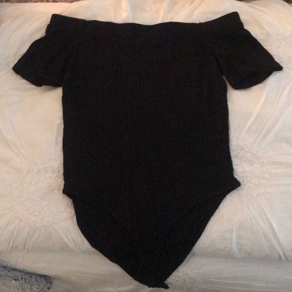 Black off the shoulder bodysuit, ribbed